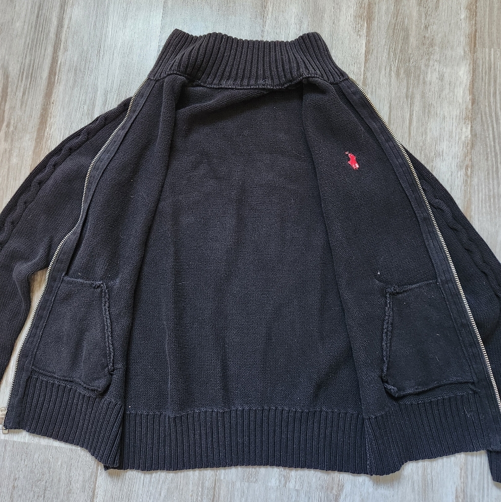 VTG Ralph Lauren Full Zip Sweater Black High Neck Knit Heavyweight Youth Sz L - Picture 3 of 10